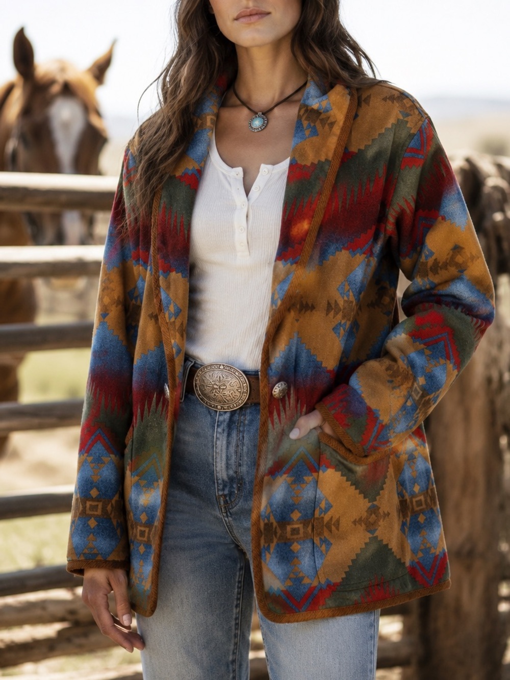 Vintage Southwestern Western 100% Cotton Jacket Oversized Womens Small